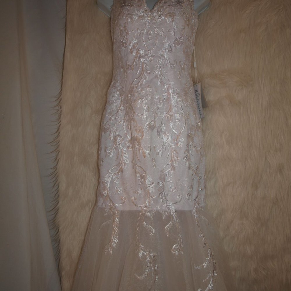 White WEDDING GOWN With Long Embellished Train NEW BY BABYLINE DRESS